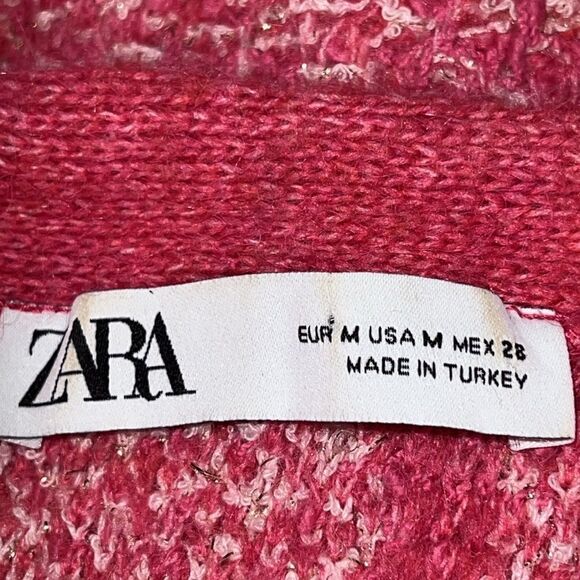 Zara Pink Cotton Blend Button‎ Up Cropped Cardigan Size M - Picture 9 of 11